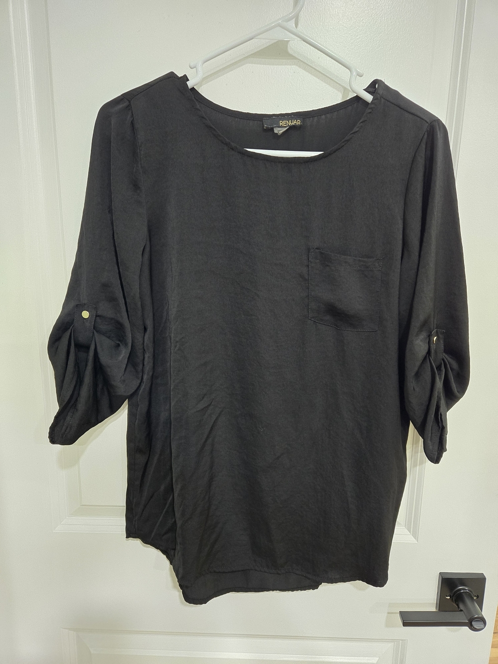 Renuar Black Roll-Tab Pocket Blouse